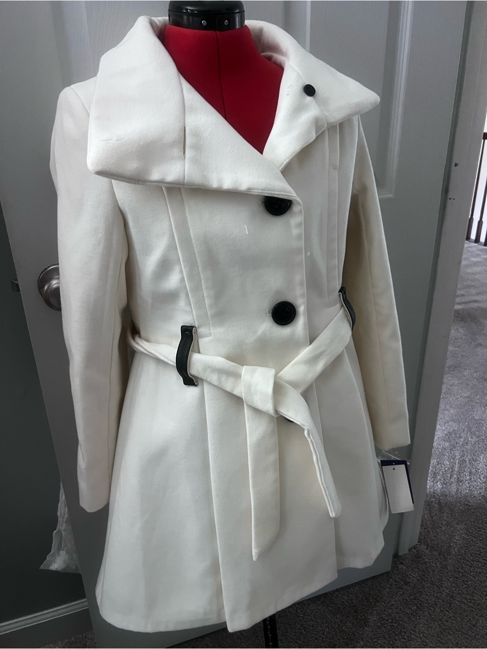 Madden Girl Ivory Belted Pea Coat